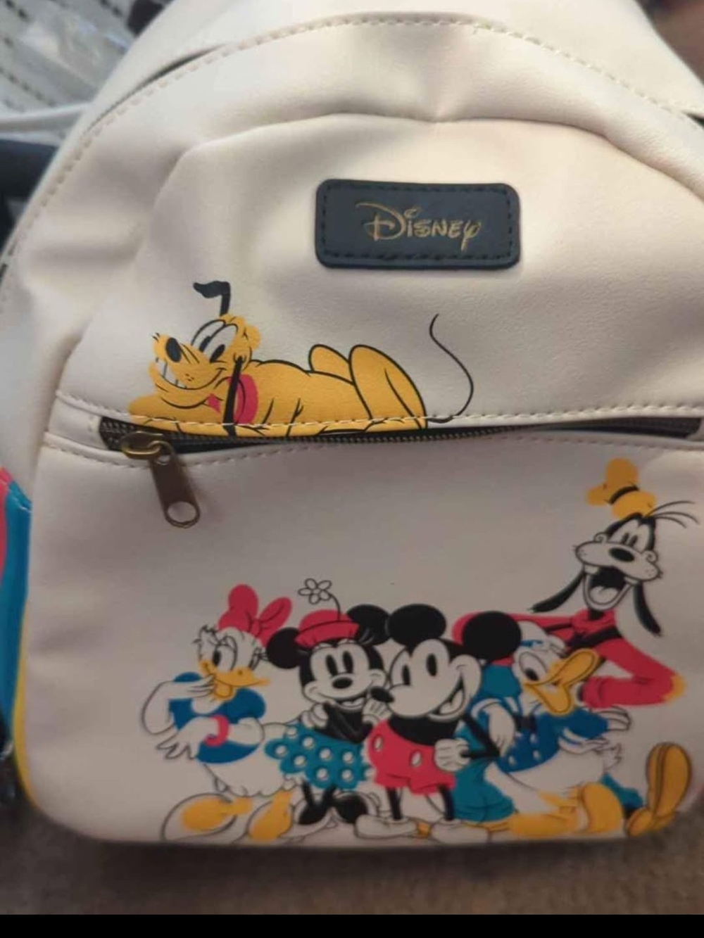 Disney Cream Mini Backpack with Mickey & Friends Colorful Character Print